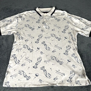 VTG Pivot Rules Men's Polo Shirt Sz Medium Golf Club Print Off White Brown Color